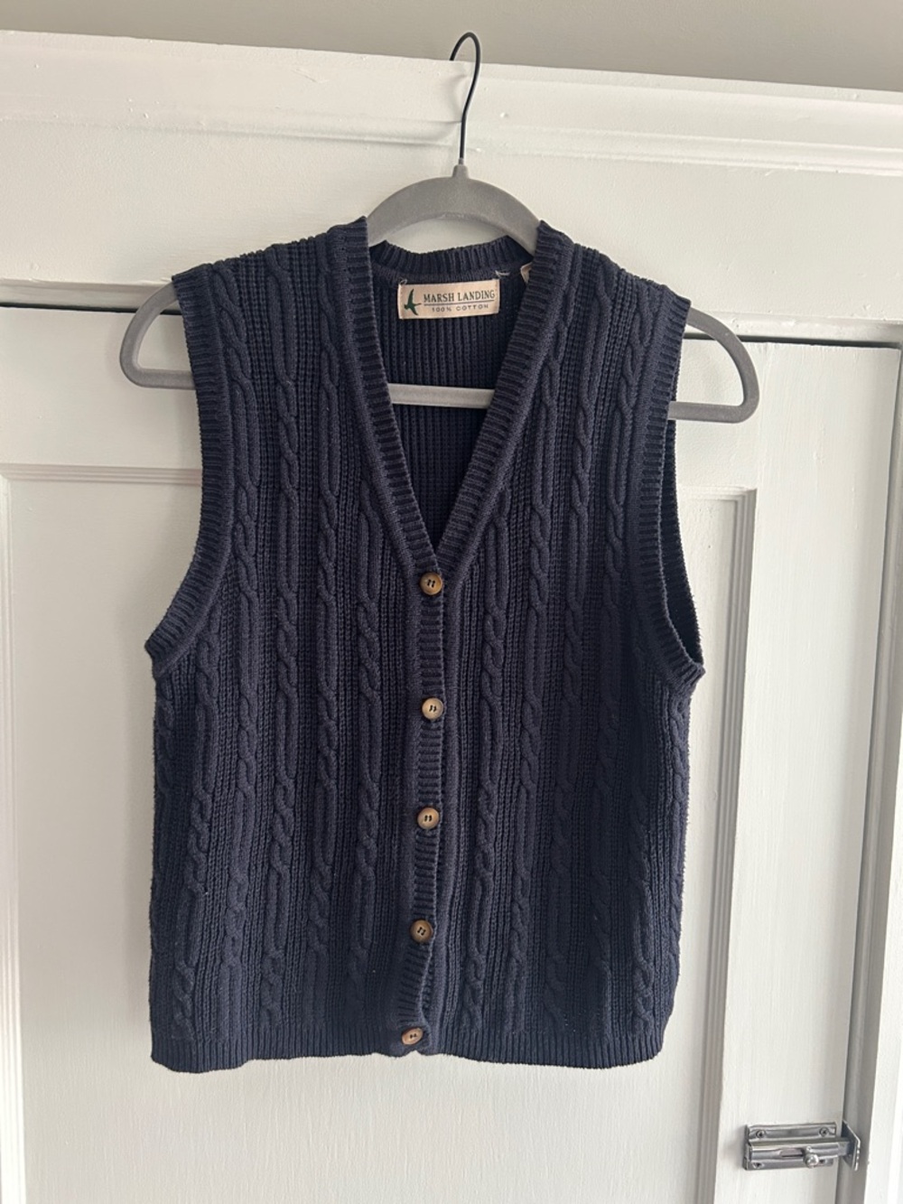 Marsh Landing Navy Cotton Cable Knit Vest